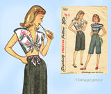 1940s Vintage Simplicity Sewing Pattern 1613 WWII Beach Midriff Top Shorts Sz 34 B