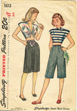 1940s Vintage Simplicity Sewing Pattern 1613 WWII Beach Midriff Top Shorts Sz 34 B