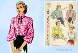 Simplicity 1728: 1940s Cute Post WWII Misses Blouse Vintage Sewing Pattern 34 Bust