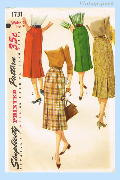 Simplicity 1731: 1950s Misses Flattering Slender Skirt Vintage Sewing Pattern