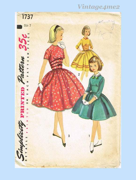 1950s Vintage Simplicity Sewing Pattern 1737 Darling Girls Party Dress – Vintage4me2