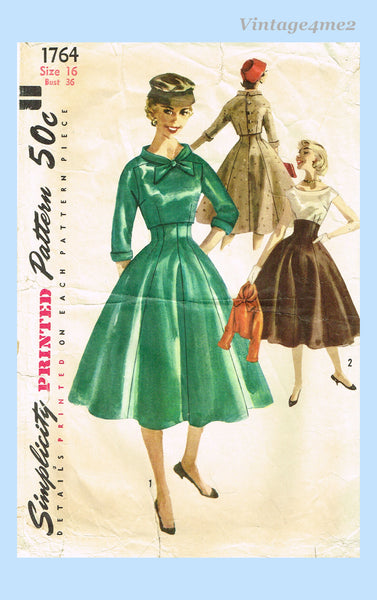 Simplicity 1764: 1950s Misses Empire Waist Dress Sz 36 B Vintage Sewing Pattern