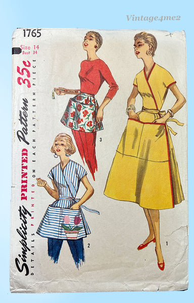 1950s Vintage Simplicity Sewing Pattern 1765 Misses Wrap Around Apron Dress 34 B