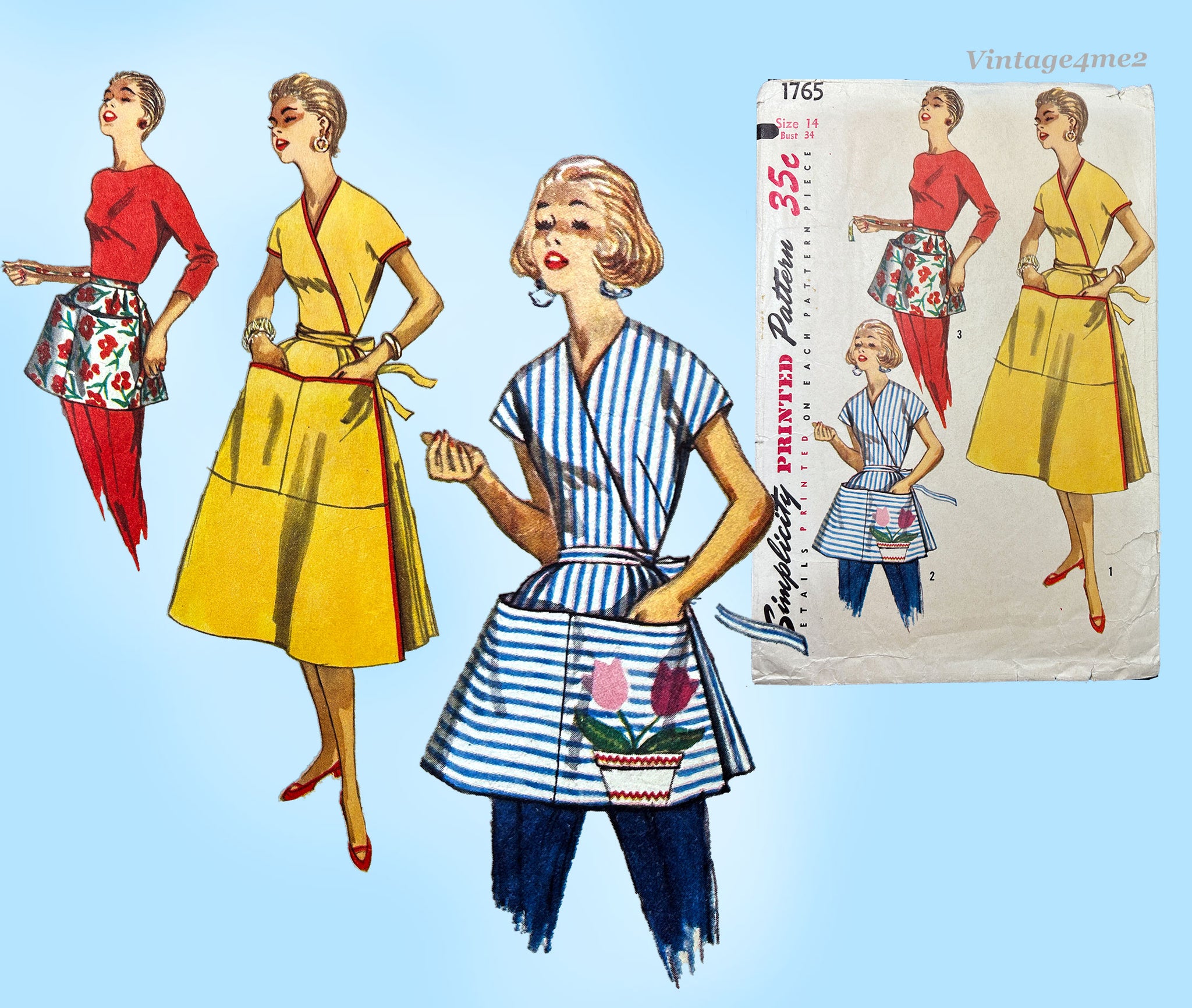 まるまるページ 1950s Vintage Simplicity Sewing Pattern 4938 Misses Tiered Apron