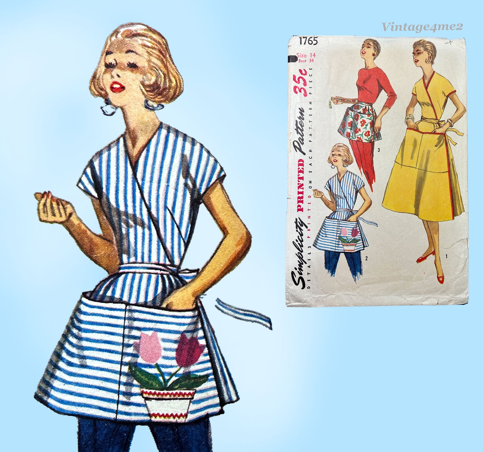 1950s Vintage Simplicity Sewing Pattern 4938 Misses Tiered Apron