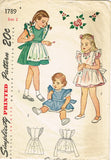 Simplicity 1789: 1940s Cute Baby Girls Pinafore Dress Vintage Sewing Pattern Size 2