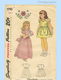 1940s Vintage Simplicity Sewing Pattern 1790 Toddler Girls Dress or Gown Size 2