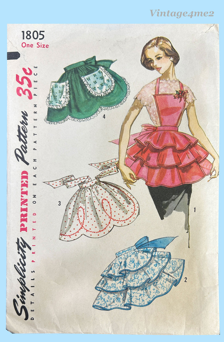 1950s Vintage Simplicity Sewing Pattern 1805 Misses Tiered Party Apron ...