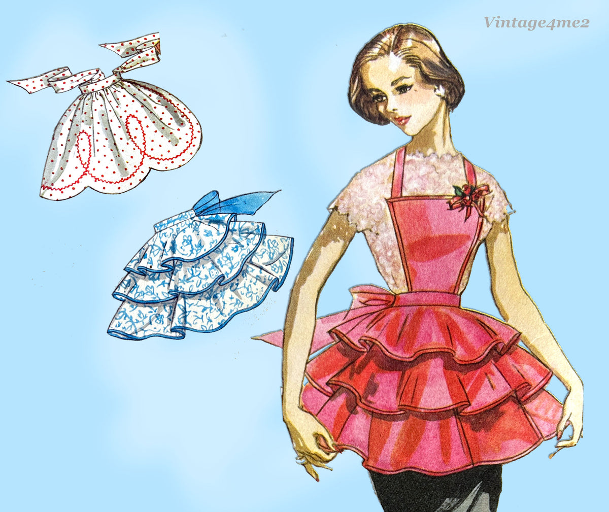 1950s Vintage Simplicity Sewing Pattern 1805 Misses Tiered Party Apron ...