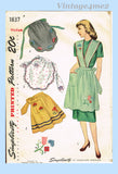 1940s Vintage Simplicity Sewing Pattern 1837 Uncut Misses Embroidered Apron MED