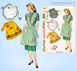 1940s Vintage Simplicity Sewing Pattern 1837 Uncut Misses Embroidered Apron MED