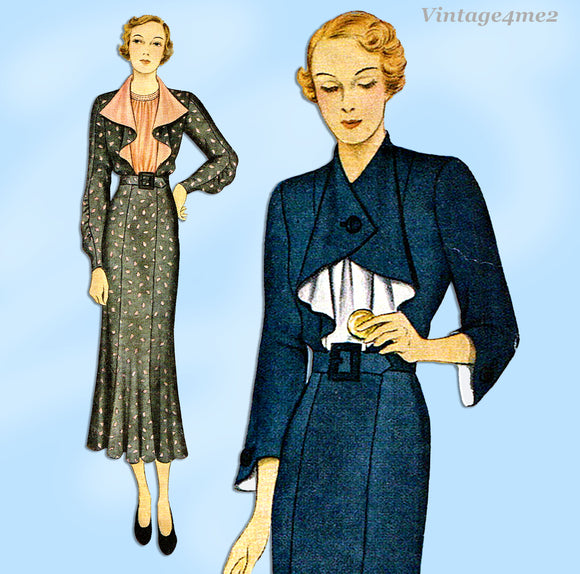 1930s Vintage Simplicity Sewing Pattern 1871 Chic Misses Street Dress Sz 36 Bust