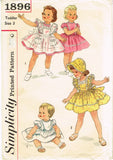 Simplicity 1896: 1950s Cute Baby Girls Dress & Pinafore Sz3 Vintage Sewing Pattern