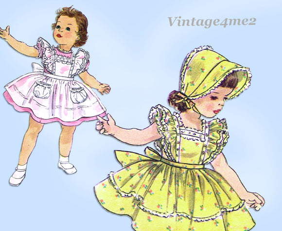 Simplicity 1896: 1950s Cute Baby Girls Dress & Pinafore Sz3 Vintage Sewing Pattern