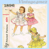 Simplicity 1896: 1950s Cute Baby Girls Dress & Pinafore Sz1 Vintage Sewing Pattern