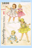 Simplicity 1896: 1950s Cute Baby Girls Dress & Pinafore Sz1 Vintage Sewing Pattern