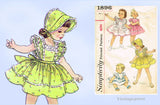 Simplicity 1896: 1950s Cute Baby Girls Dress & Pinafore Sz1 Vintage Sewing Pattern