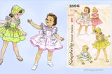 Simplicity 1896: 1950s Cute Baby Girls Dress & Pinafore Sz1 Vintage Sewing Pattern