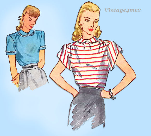 Simplicity 1906: 1950s Post WWII Misses Blouse Vintage Sewing Pattern