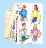Simplicity 1906: 1950s Post WWII Misses Blouse Vintage Sewing Pattern