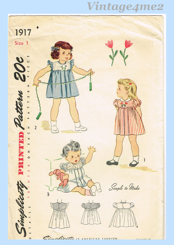 Simplicity 1917: 1940s Sweet Baby Girls Dress Size 1 Vintage Sewing Pa Vintage4me2 Simplicity 1917: 1940s Sweet Baby Girls Dress Size 1 Vintage Sewing Pa Vintage4me2