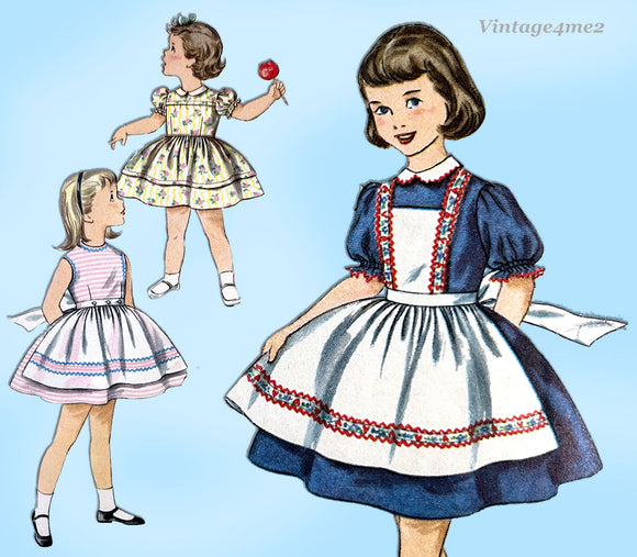 Simplicity 1938: 1950s Cute Toddler Girls Dress & Apron Vintage Sewing Pattern