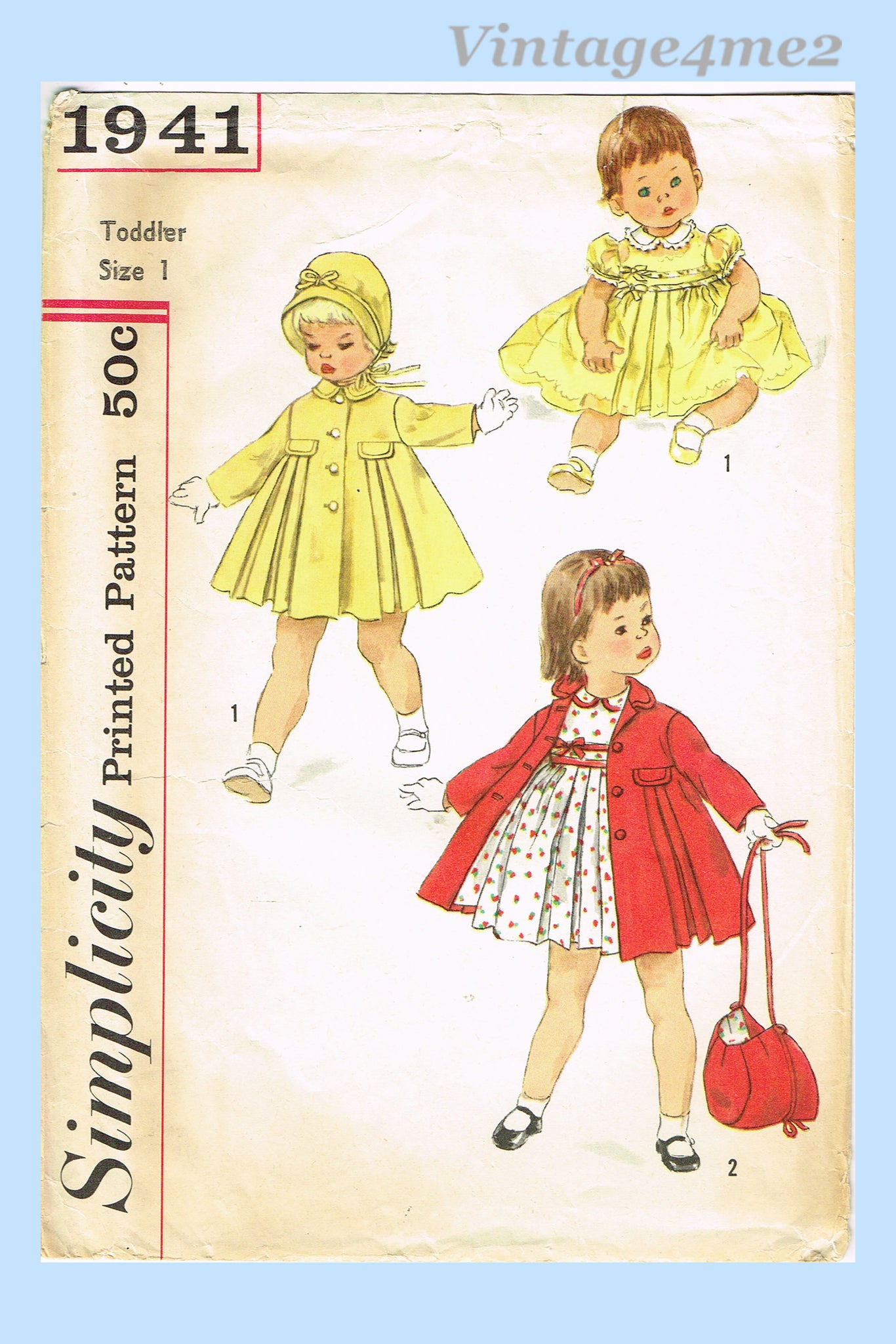 1950s Vintage Simplicity Sewing Pattern 1941 Baby Girls Dress and Coat –  Vintage4me2