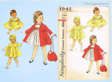 1950s Vintage Simplicity Sewing Pattern 1941 Baby Girls Dress and Coat Size 1