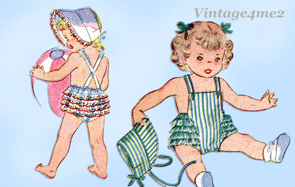 1940s Vintage Simplicity Pattern 1944 Baby Girls WWII Sun Suit & Bonnet Sz 1