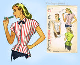 Simplicity 2027: 1940s Chic Misses Peplum Blouse Sz 34 B Vintage Sewing Pattern UNCUT