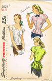 Simplicity 2027: 1940s Chic Misses Peplum Blouse Sz 34 B Vintage Sewing Pattern UNCUT