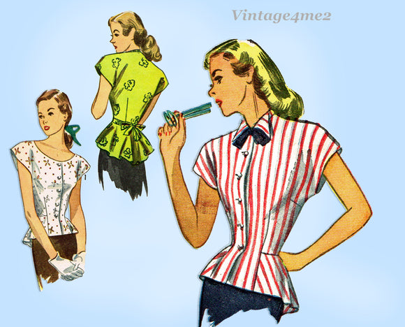 Simplicity 2027: 1940s Chic Misses Peplum Blouse Sz 34 B Vintage Sewing Pattern UNCUT