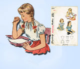 1940s Vintage Simplicity Sewing Pattern 2047 Sweet Toddler Girls Blouse Size 2
