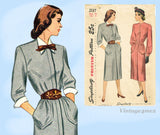 Simplicity 2137: 1940s Uncut Misses WWII Dress Size 32 B Vintage Sewing Pattern