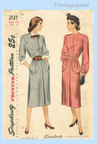 Simplicity 2137: 1940s Uncut Misses WWII Dress Size 32 B Vintage Sewing Pattern