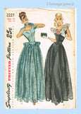 Simplicity 2227: 1940s Beautiful Uncut Misses Gown Sz 32B Vintage Sewing Pattern