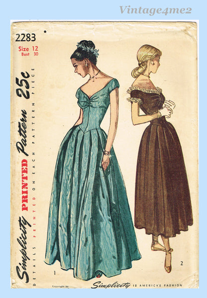 Simplicity 2283: 1940s Beautiful Uncut Misses Gown Sz 30B Vintage Sewing Pattern