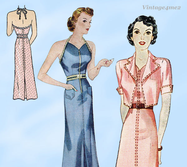 1930s Vintage Simplicity Sewing Pattern 2659 Misses Halter Sun Dress Sz 34 B