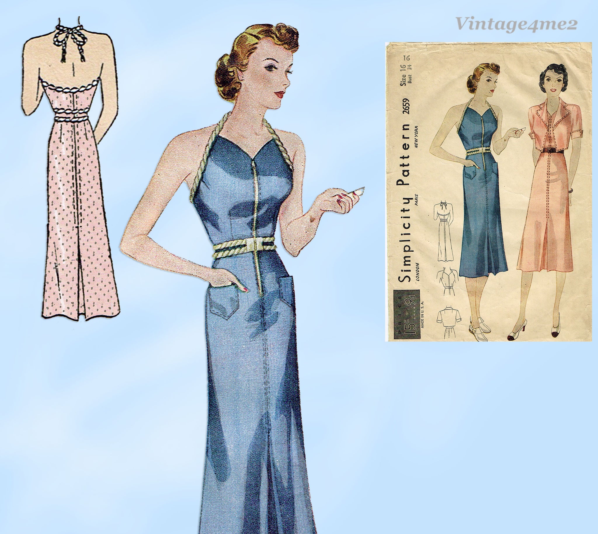1930s Vintage Simplicity Sewing Pattern 2659 Misses Halter Sun Dress S Vintage4me2 1930s Vintage Simplicity Sewing Pattern 2659 Misses Halter Sun Dress S Vintage4me2