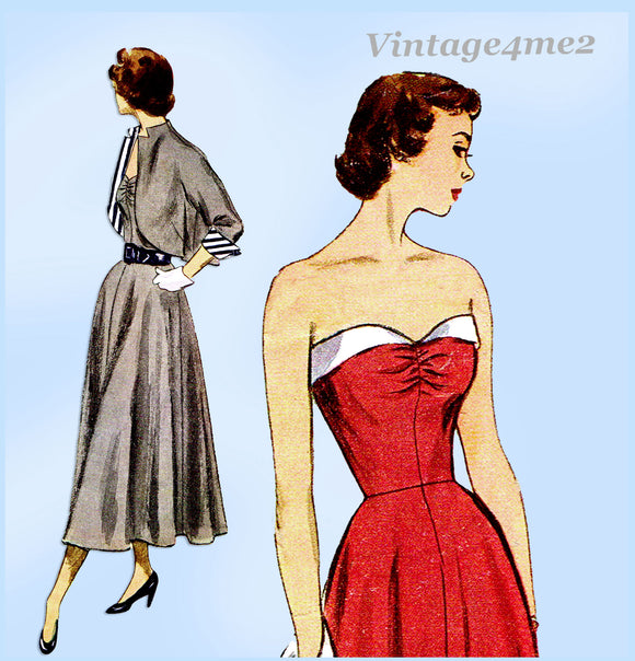 Simplicity 2817: 1940s Stunning Misses Strapless Dress Sz 32 B Vintage Sewing Pattern
