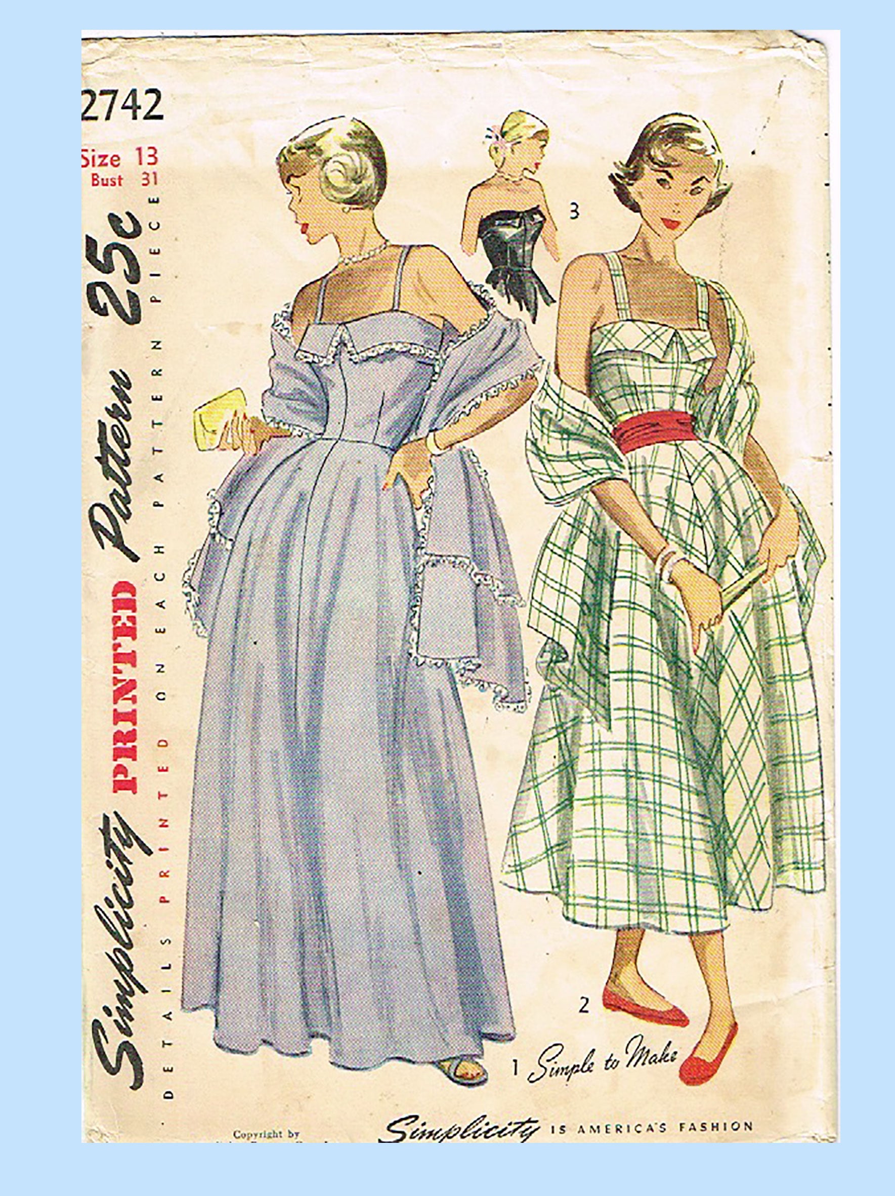 Simplicity 2742: 1940s Uncut Evening Gown 31 B Vintage Sewing Pattern –  Vintage4me2
