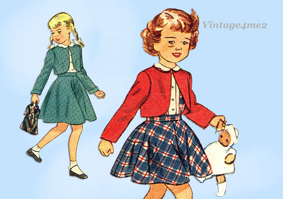 1940s Vintage Simplicity Sewing Pattern 2751 Cute Toddler Girls Bolero Suit Sz 5