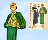 1940s Vintage Simplicity Sewing Pattern 2753 Charming Misses Cape Suit Sz 33 B