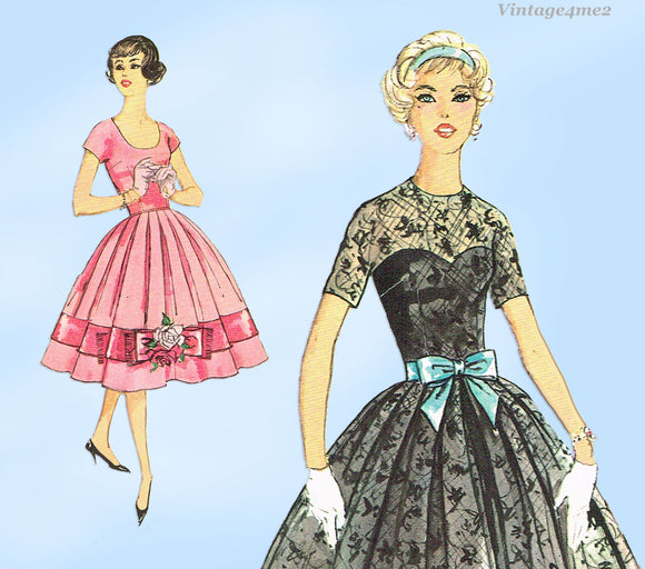 1950s Vintage Simplicity Sewing Pattern 2765 Chic Misses Cocktail Dress Sz 33 B