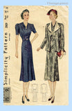 Simplicity 2809: 1930s Misses Afternoon Dress Sz 38 B Vintage Sewing Pattern