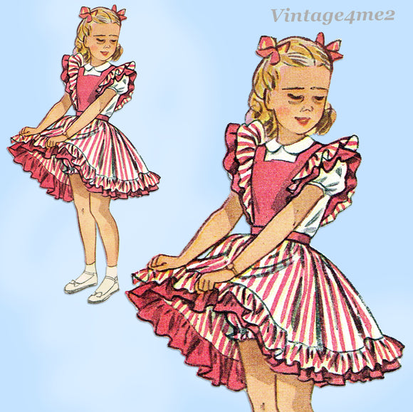 1940s Vintage Simplicity Sewing Pattern 2822 Toddler Girls Pinafore Dress Size 3