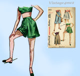 Simplicity 2853: 1940s Easy Misses Shorts Set Size 28 W Vintage Sewing Pattern
