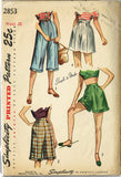 Simplicity 2853: 1940s Easy Misses Shorts Set Size 28 W Vintage Sewing Pattern