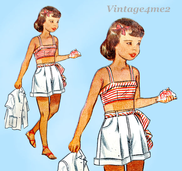 1940s Vintage Simplicity Sewing Pattern 2857 Girls Bra Top & Shorts Size 7