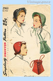 1940s Vintage Simplicity Sewing Pattern 2963 Lovely Misses Hat & Purse Set